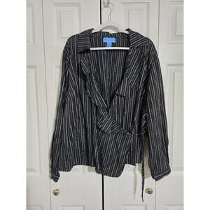 Doncaster sport 24w women's striped long sleeve wrap style blouse